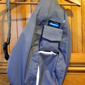 KAVU, rope bag, gray and blue/white